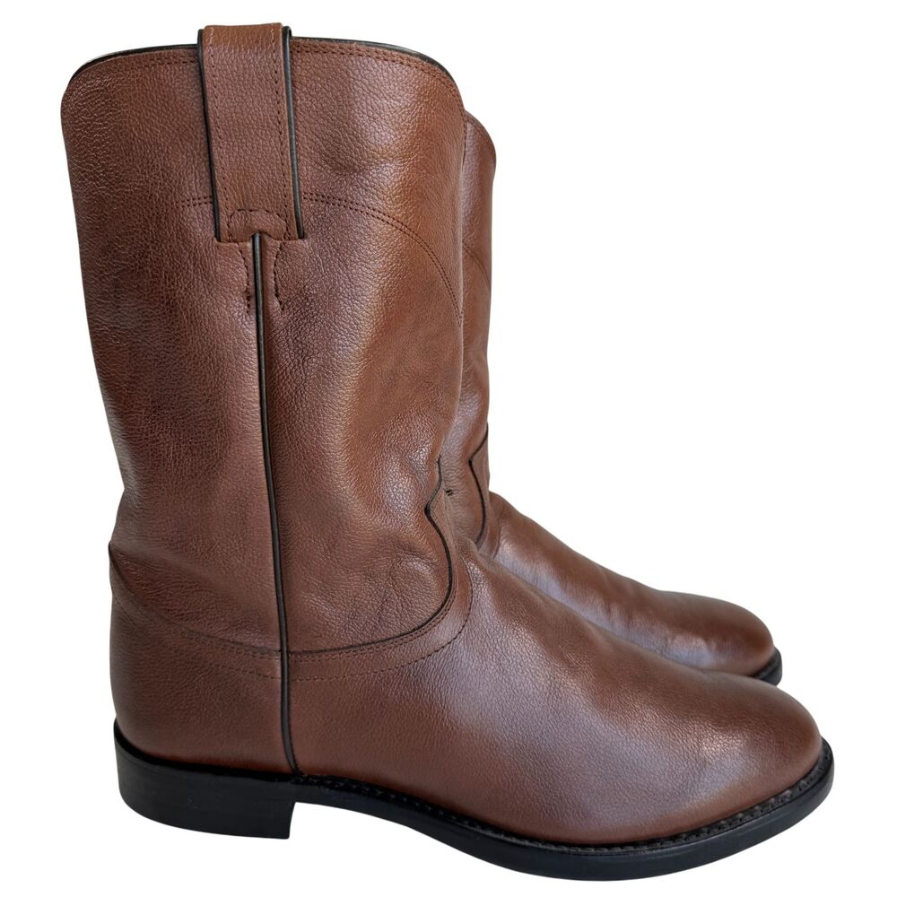 Justin Men's Jackson Roper Rich Brown leather Western Boots Size 9 EE -EXCELLENT